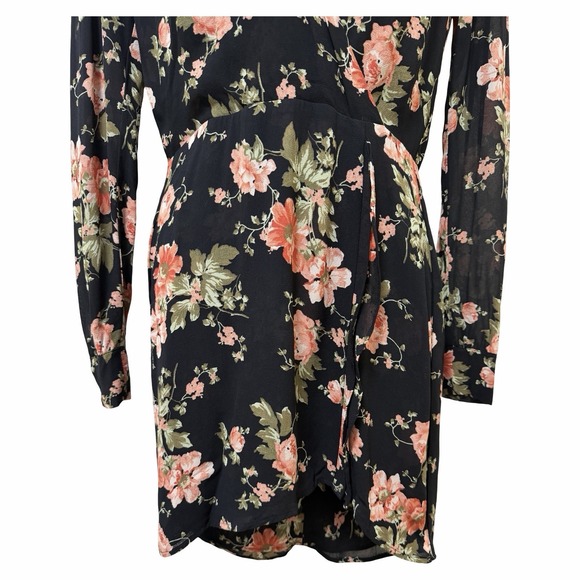 Reformation Elodie Floral Ruffle Faux Wrap Mini Dress Size 0 Black Dark Cottage - Picture 7 of 9
